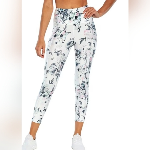 ATHLETA  Leggings Abstract Watercolor Floral White-Blue. Size L - Picture 1 of 10